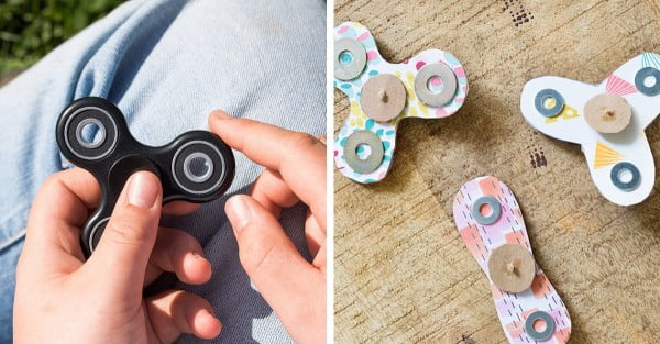 Glue 3 Metal Washers To A Scrap Of Cardboard, Then Add A Toothpick For DIY Fidget Spinner #DIY #toys #crafts