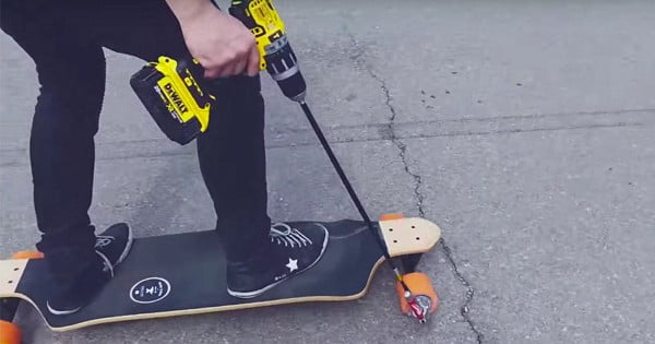 See how to make a DIY electric skateboard that runs on a power drill #DIY #crafts #toys