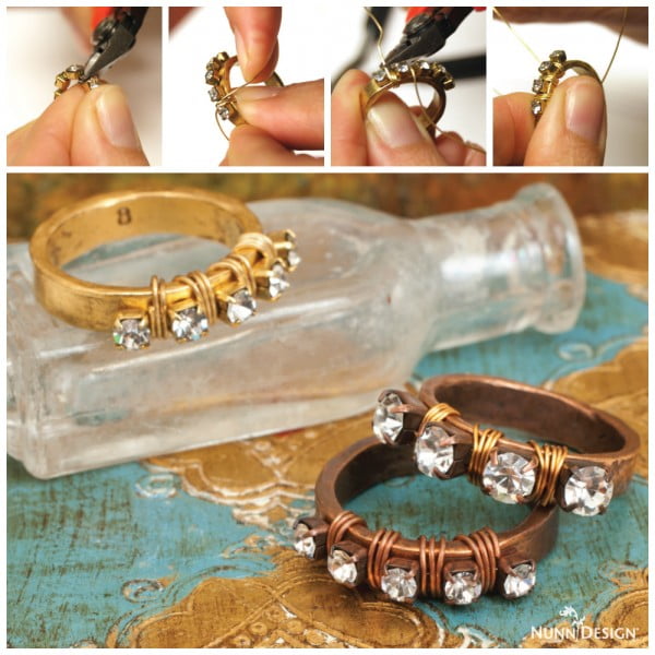 Bling Wrapped Hammered Ring Tutorial + Video #DIY #jewelry #ring #crafts