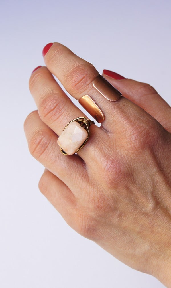 Wrapped Peach Aventurine Ring DIY via OhEverythingHandmade #DIY #jewelry #ring #crafts