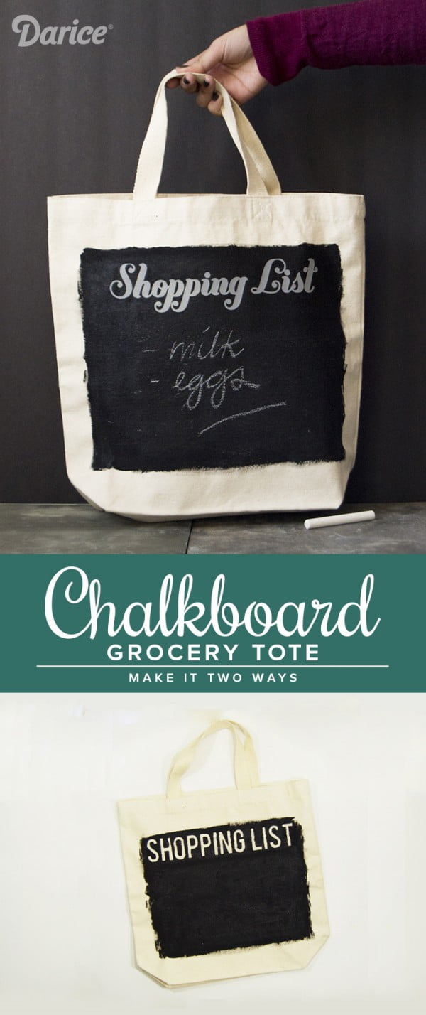 DIY Tote Bag with Chalkboard for Grocery List #DIY #craft #totebag