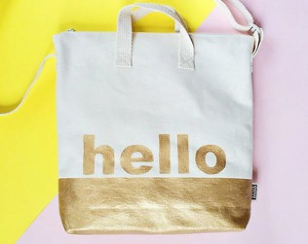 DIY GOLD DIPPED HELLO TOTE BAG #DIY #craft #totebag