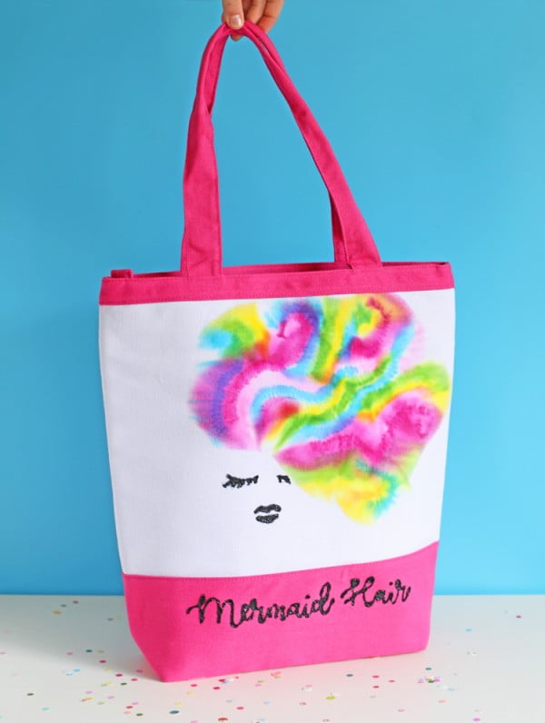 DIY Mermaid Hair Tote Bag #DIY #craft #totebag