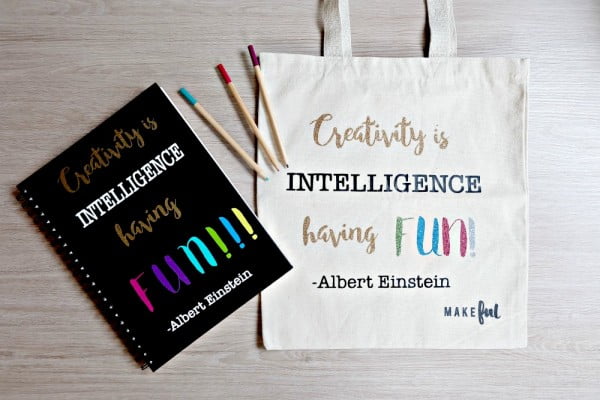 DIY Tote Bag- Creativity Is Intelligence Having Fun Quote #DIY #craft #totebag