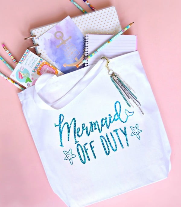 Mermaid DIY Tote Bag Tutorial + Free Cut File #DIY #craft #totebag