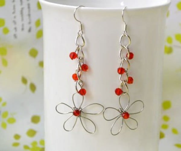Wire Wrapped Patterns on How to Make Wire Flower Earrings With Red Crystal #DIY #crafts #jewelry