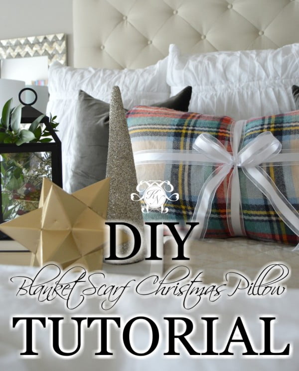 DIY No-Sew Blanket Scarf Christmas Pillow Tutorial #nosew #DIY #craft #homemade #pillow
