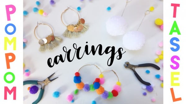 DIY Earrings Pom Pom and Tassel Earrings #DIY #jewelry #earrings #crafts