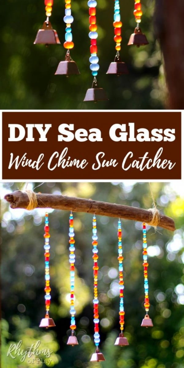 DIY Sea Glass Wind Chime Suncatcher #DIY #crafts #windchimes