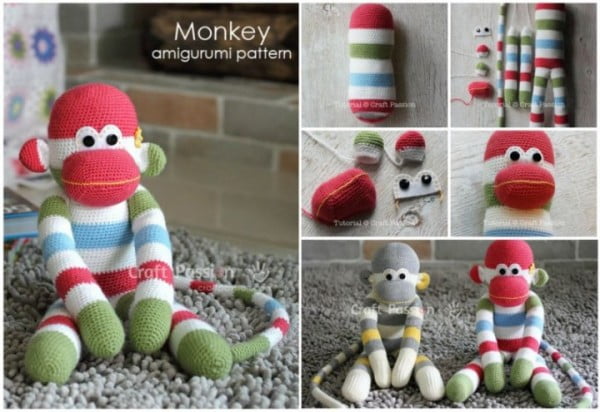 DIY Crochet Amigurumi Sock Monkey with Free Pattern #crochet #crochetpattern #DIY #craft