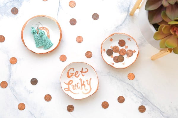 DIY Clay Lucky Penny Coin/Ring Dish – Makeful #DIY #clay #dish #trinket