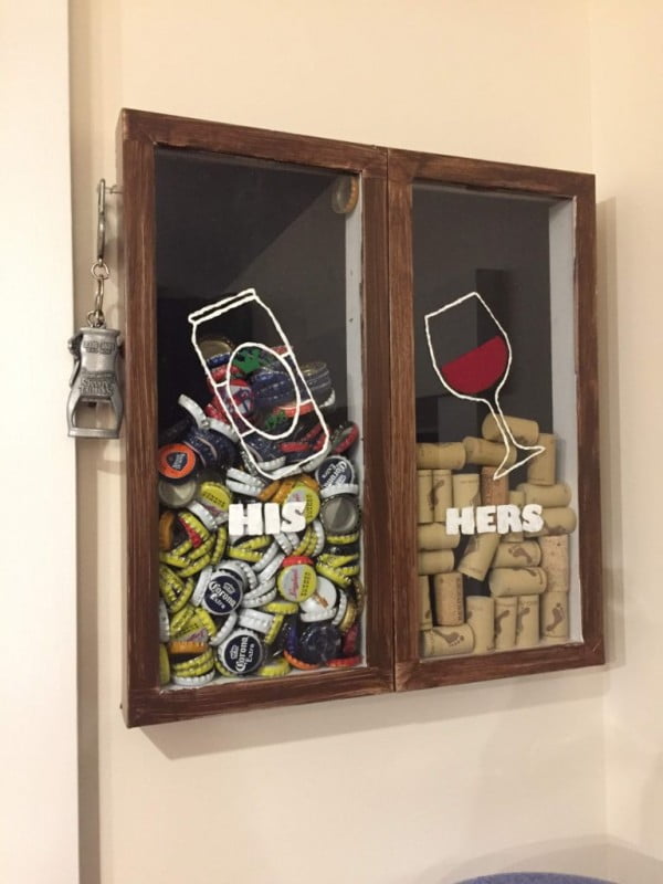 DIY Wine Cork and Beer Cap Display » Through Rebeccas Eyes #DIY #craft #winecork