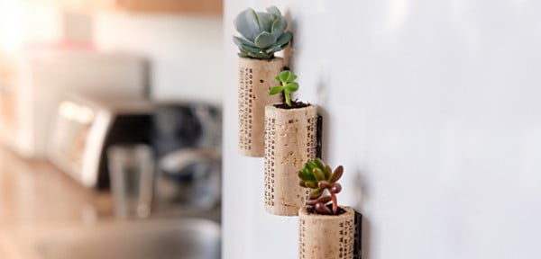 DIY Wine Cork Magnet Planters #DIY #craft #winecork